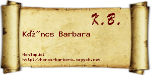 Köncs Barbara névjegykártya